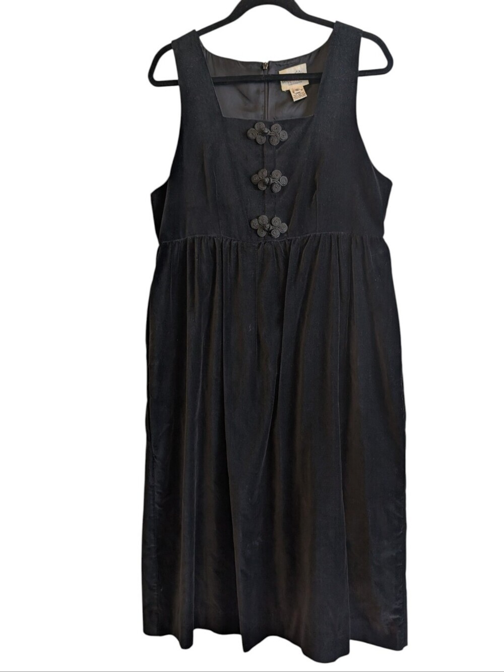 Susan Bristol Petites Vintage Black Velvet Feel Jumper Dress Whimsy Goth Sz 10